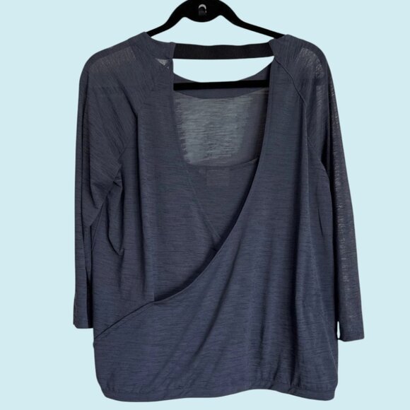 Athleta Clarity Top Medium Gray Open Back Semi-Sheer Yoga Pilates Athleisure - Picture 2 of 9